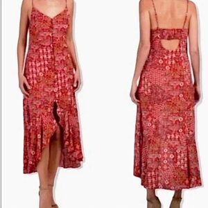 Abel The Label Anthropologie Red Lola Floral Ruffle Soft Rayon High-Low Dress M?